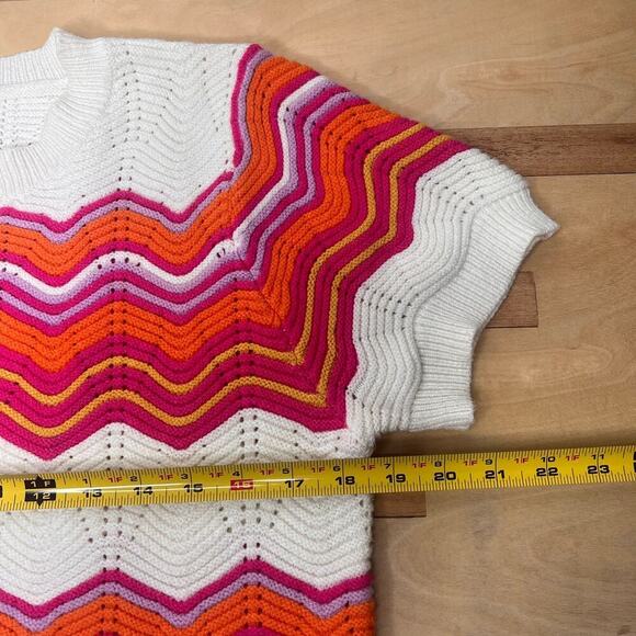 THML Vintage Inspired Chevron Knit Sweater Top Short Sleeve Boho Sz Med. Cottage - Picture 7 of 8